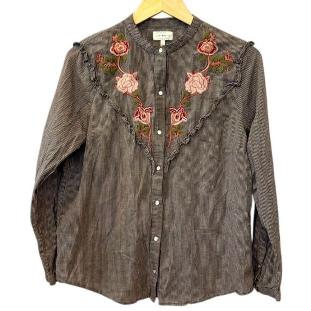 Lucky Brand embroidered snap front western shirt